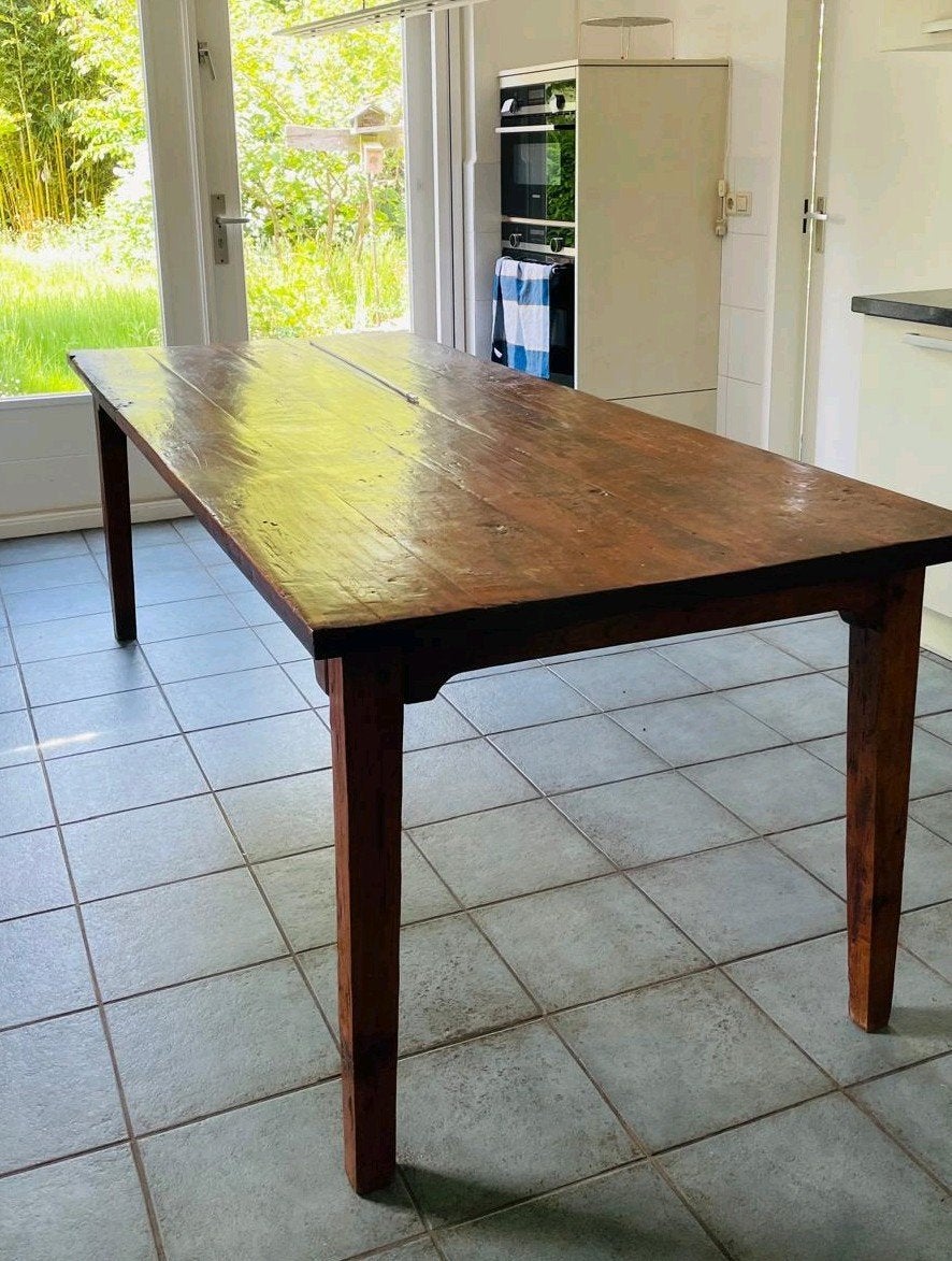 Grote eettafel tropisch hardhout (220x95x80 cm), Huis en Inrichting, Tafels | Eettafels, Ophalen, Gebruikt, 200 cm of meer, 50 tot 100 cm