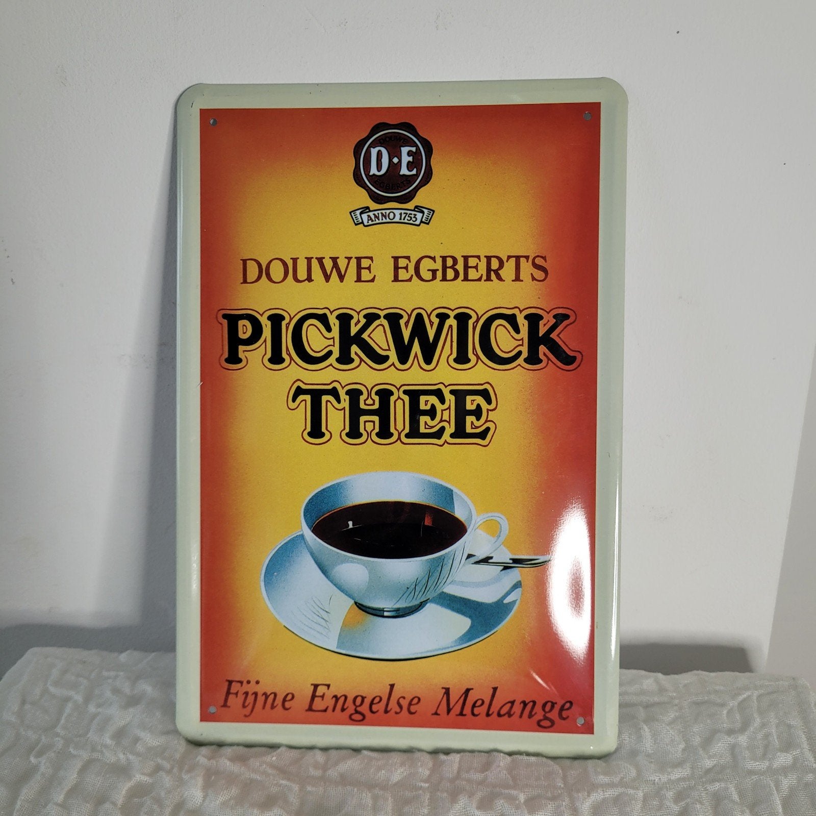 Douwe Egberts Pickwick thee metalen wand reclameboard 20x30, Ophalen of Verzenden, Zo goed als nieuw, Metaal