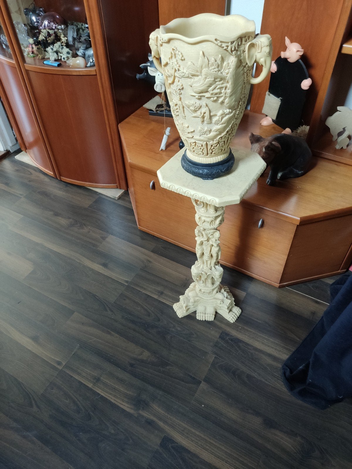 Decoratieve pilaartafel met bloempot, ivoorkleurig, Ophalen
