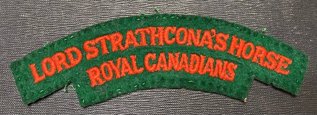 WW2 Lord Strathcona's Horse Royal Canadians Schouder Title, Verzamelen, Verzenden, Landmacht, Engeland, Embleem of Badge