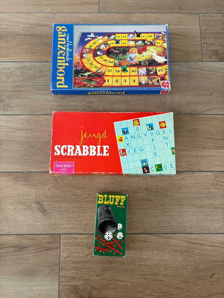 Vintage Oudhollands ganzenbord, jeugdscrabble, Bluff Papita, Ophalen of Verzenden, Gebruikt