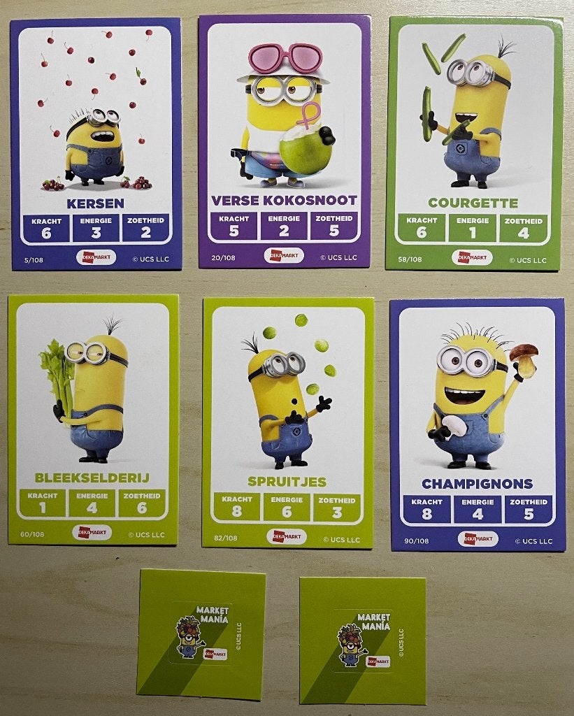 Minions Dekamarkt Market Mania nr. 5, 20, 58, 60, 82 en 90, Verzamelen, Dekamarkt, Ophalen