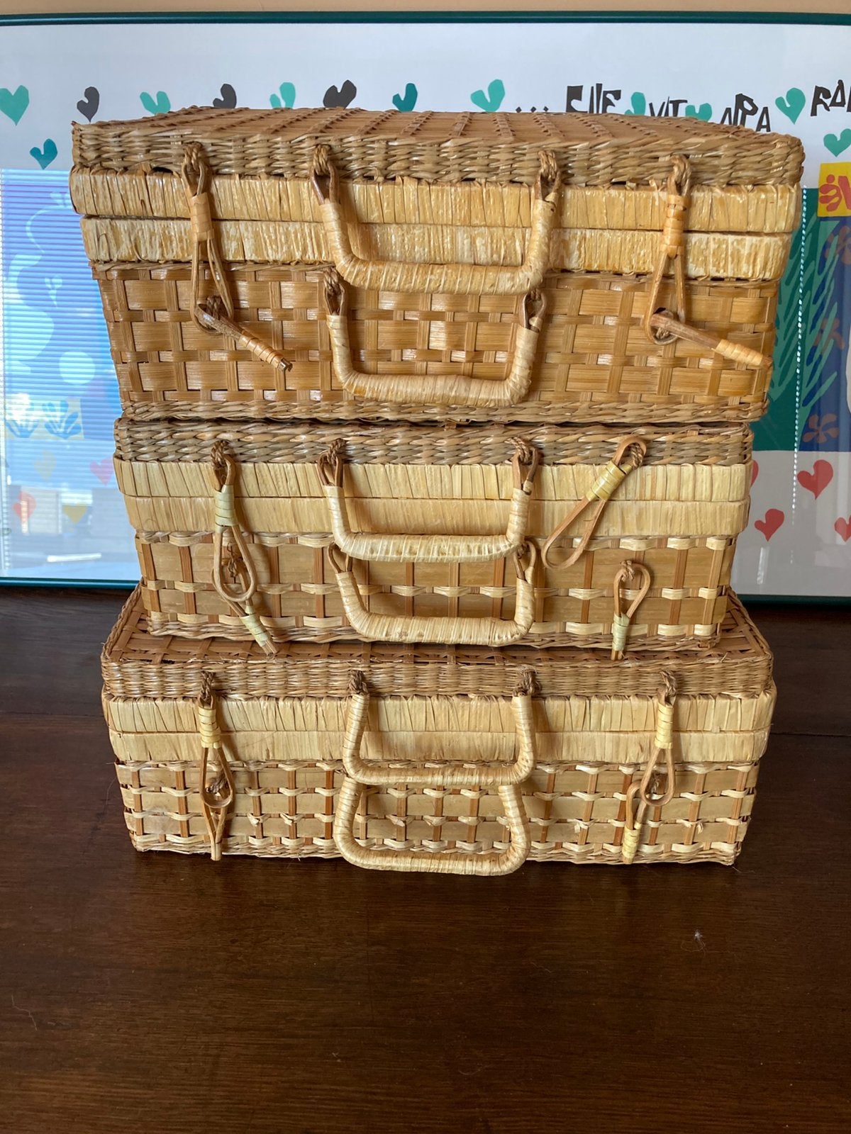 3 vintage grote manden koffers riet rotan rattan, Huis en Inrichting, Ophalen of Verzenden, Rechthoekig, Riet