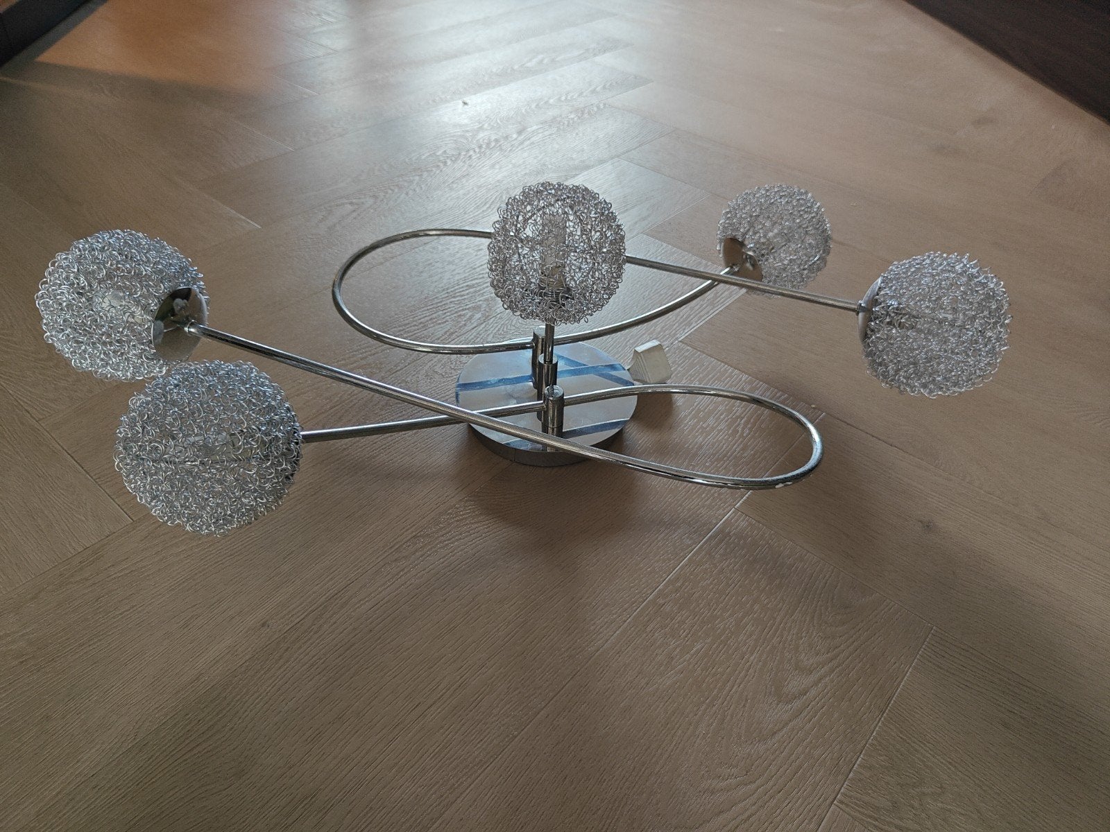 Lindby ticino plafondlamp met 5 draadbollen - Zilverkleurig, Metaal, Overige merken, Overige fittingen, Ophalen of Verzenden