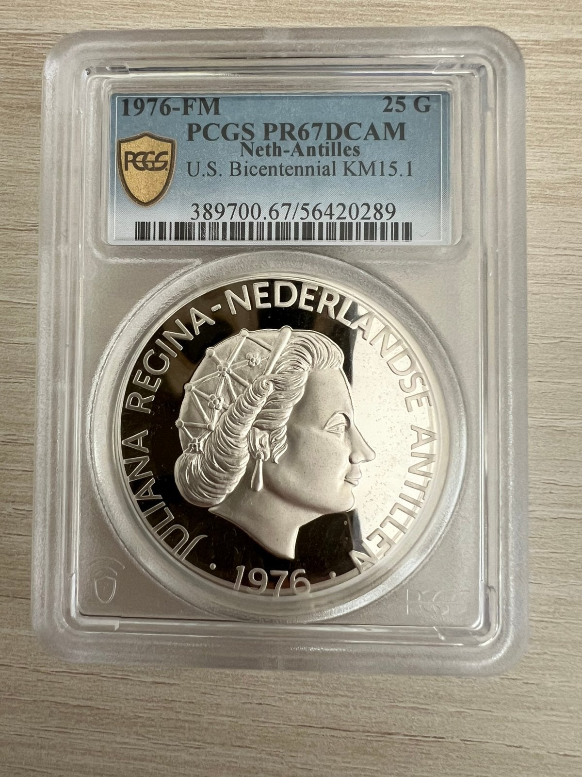 Nederlandse Antillen 25 Gulden 1976 PCGS PR67DCAM, Postzegels en Munten, Munten | Nederland, Ophalen of Verzenden, Koningin Juliana