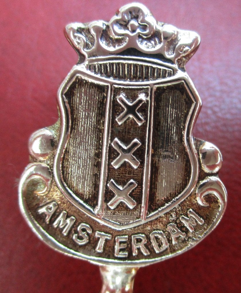 wapenlepeltje gemeente Amsterdam 3 kruisjes P paardehoofd r, Ophalen of Verzenden, Metaal, Bestek