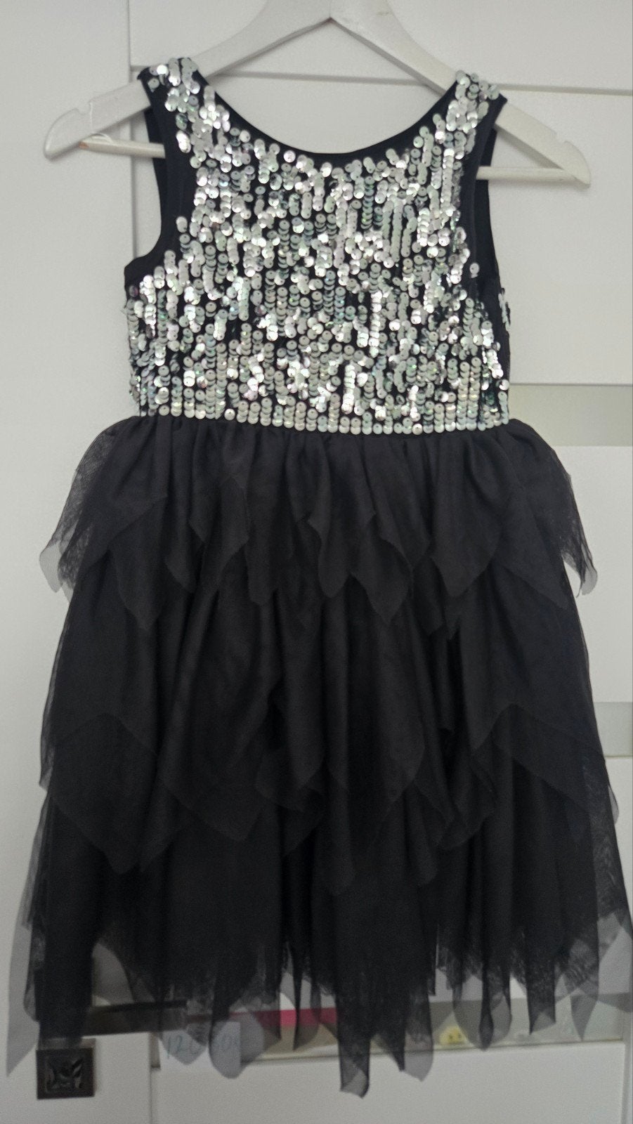 H&M Zwarte Jurk met Pailletten Maat 128/134, Meisje, H&M, Ophalen of Verzenden, Zo goed als nieuw