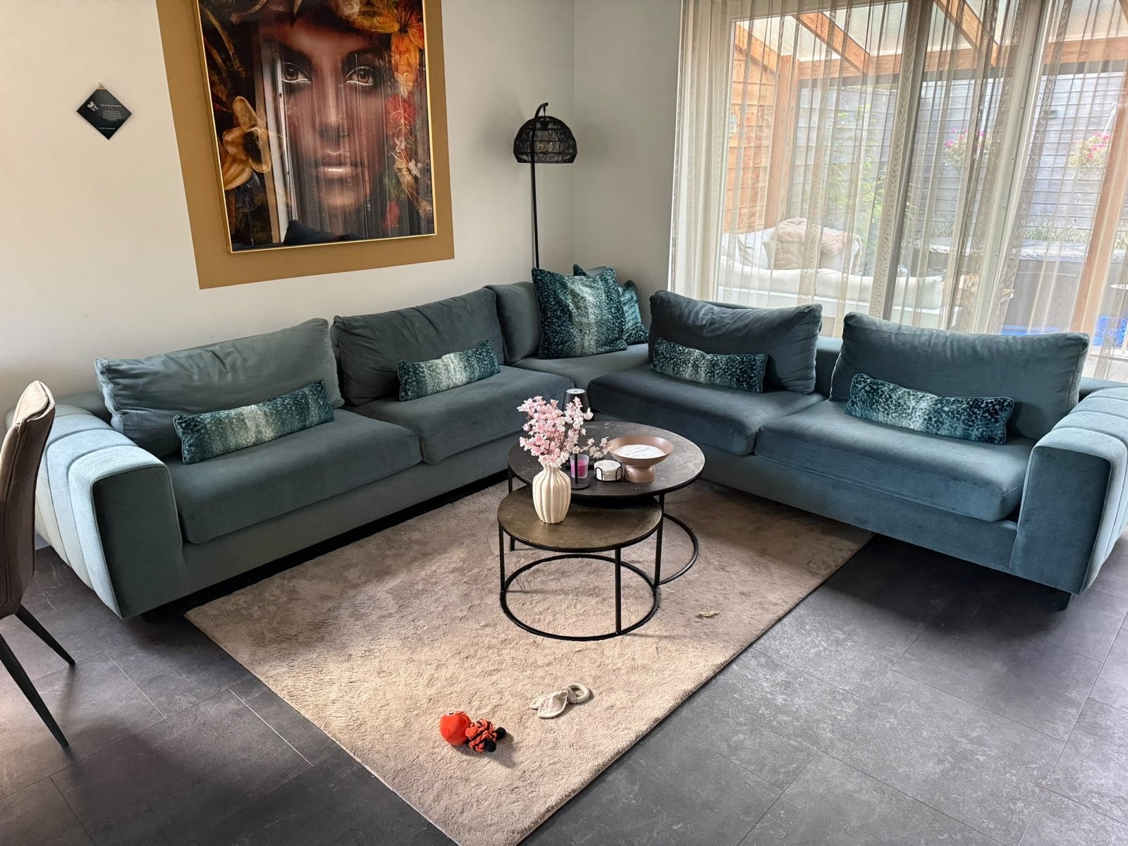 Grote hoekbank met chaise longue, zo goed als nieuw, Huis en Inrichting, Ophalen, 100 tot 125 cm, Hoekbank, 300 cm of meer