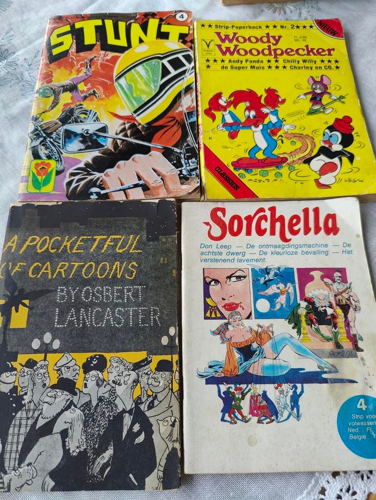 Vintage stripboeken Stunt, Woody Woodpecker, Sorchella, Meerdere stripboeken, Ophalen of Verzenden, Gelezen, Diverse, waaronder Osbert Lancaster
