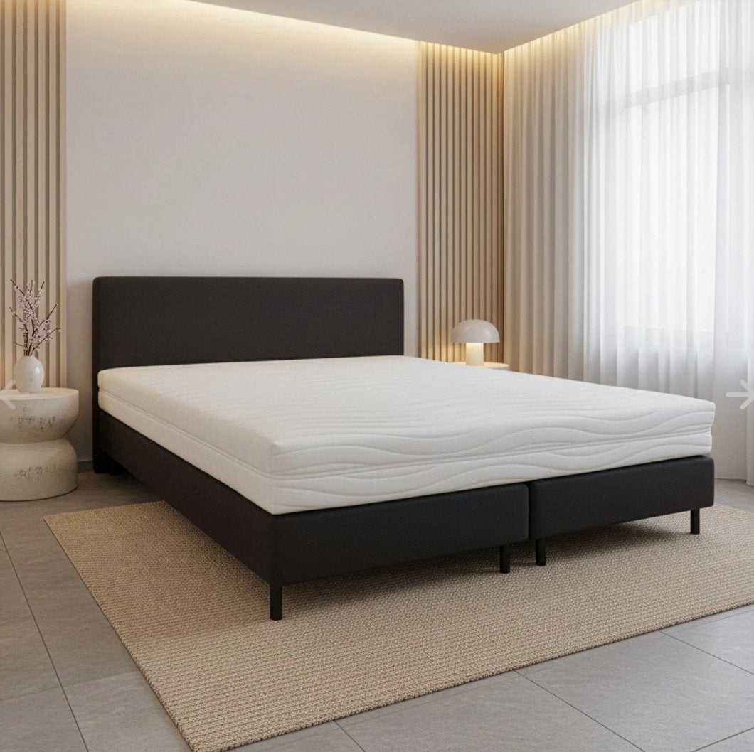 Boxspring 140x200cm zwart sky leder Exclusief matras, Ophalen, Overige materialen, Gebruikt, Zwart