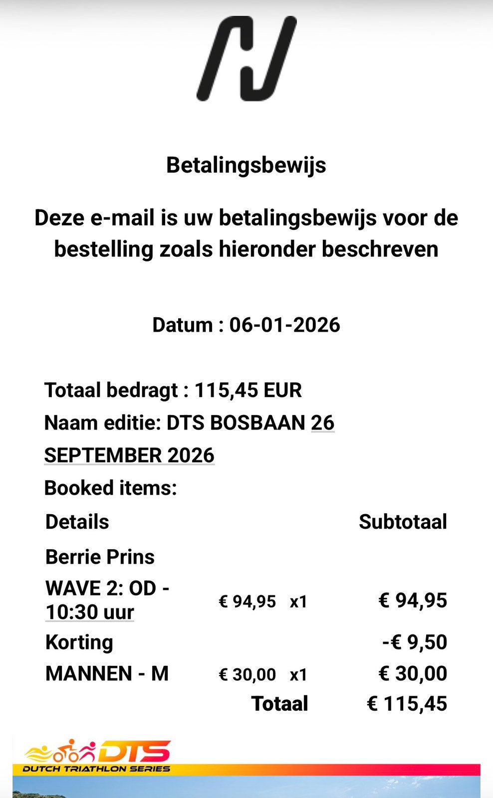 Dts bosbaan olympische afstand inclusief t-shirt, Tickets en Kaartjes, Kortingen en Cadeaubonnen, Eén persoon, Overige soorten