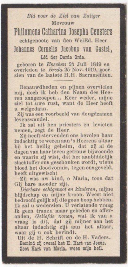 Philomena C.J. Ceusters 1849 Esschen + 1919 Breda, 70 jaar, Verzenden