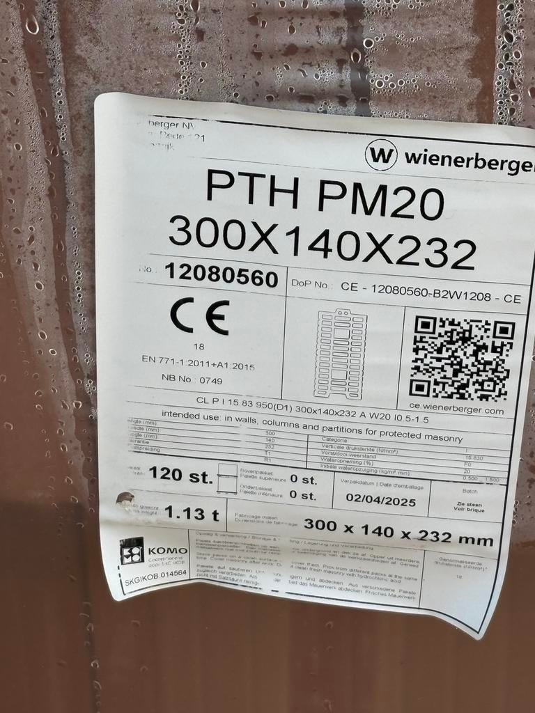 Poriso porotherm PM20 300x140x232 175st, Ophalen, Zo goed als nieuw, Bakstenen