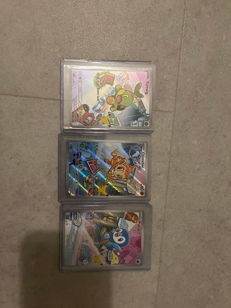 Pokémon Kaarten: Turtwig, Chimchar, Piplup (Celebrations), Ophalen of Verzenden, Zo goed als nieuw, Meerdere kaarten, Foil