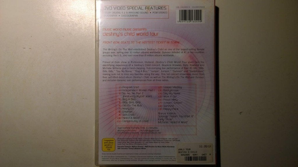 Destiny's Child - World Tour (DVD), Alle leeftijden, Ophalen of Verzenden, Zo goed als nieuw, Concert