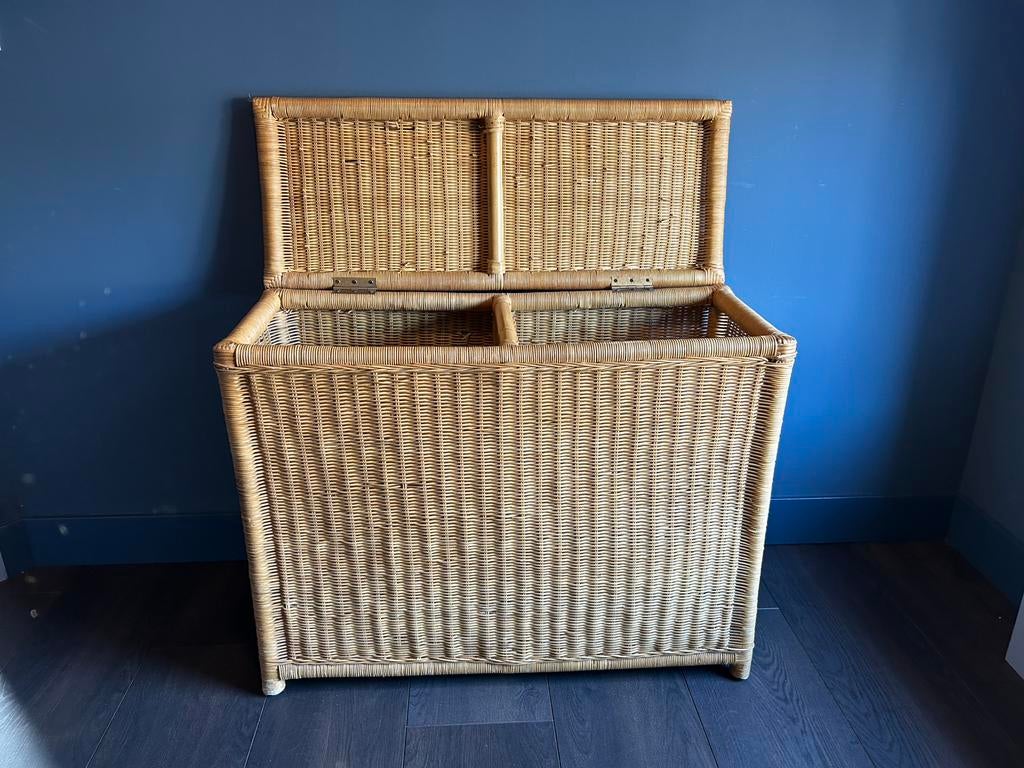 Vintage Rotan Dekenkist / Opbergkist – Boho Ibiza stijl, Ophalen, Overige materialen, Minder dan 50 cm, Gebruikt