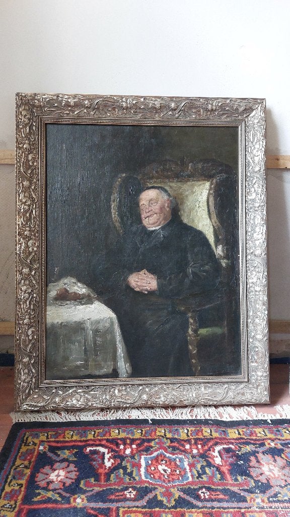 Eduard Grützner slapende monnik olie op doek schilderij, Ophalen of Verzenden, Handgeschilderd, Doek