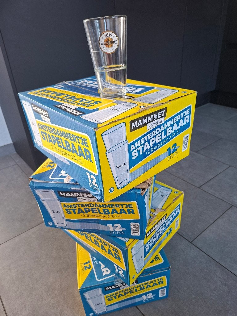 48 stuks warsteiner bierglazen, Verzamelen, Biermerken, Ophalen, Gebruikt, Glas of Glazen, Overige merken