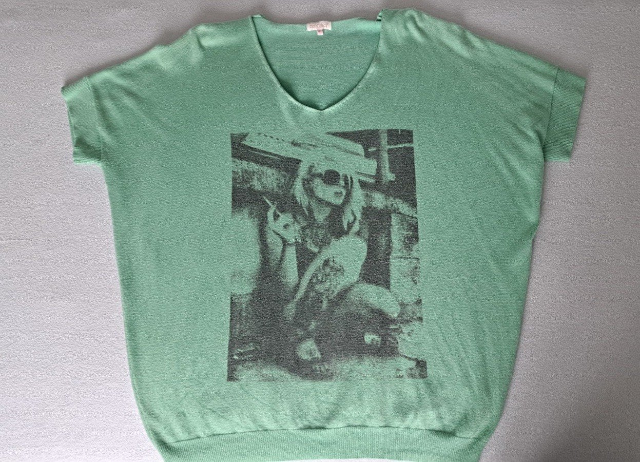 Mintgroene, wijde trui met korte mouwen, mt. M/L, Maat 38/40 (M), Ophalen of Verzenden, Zo goed als nieuw, Ambika
