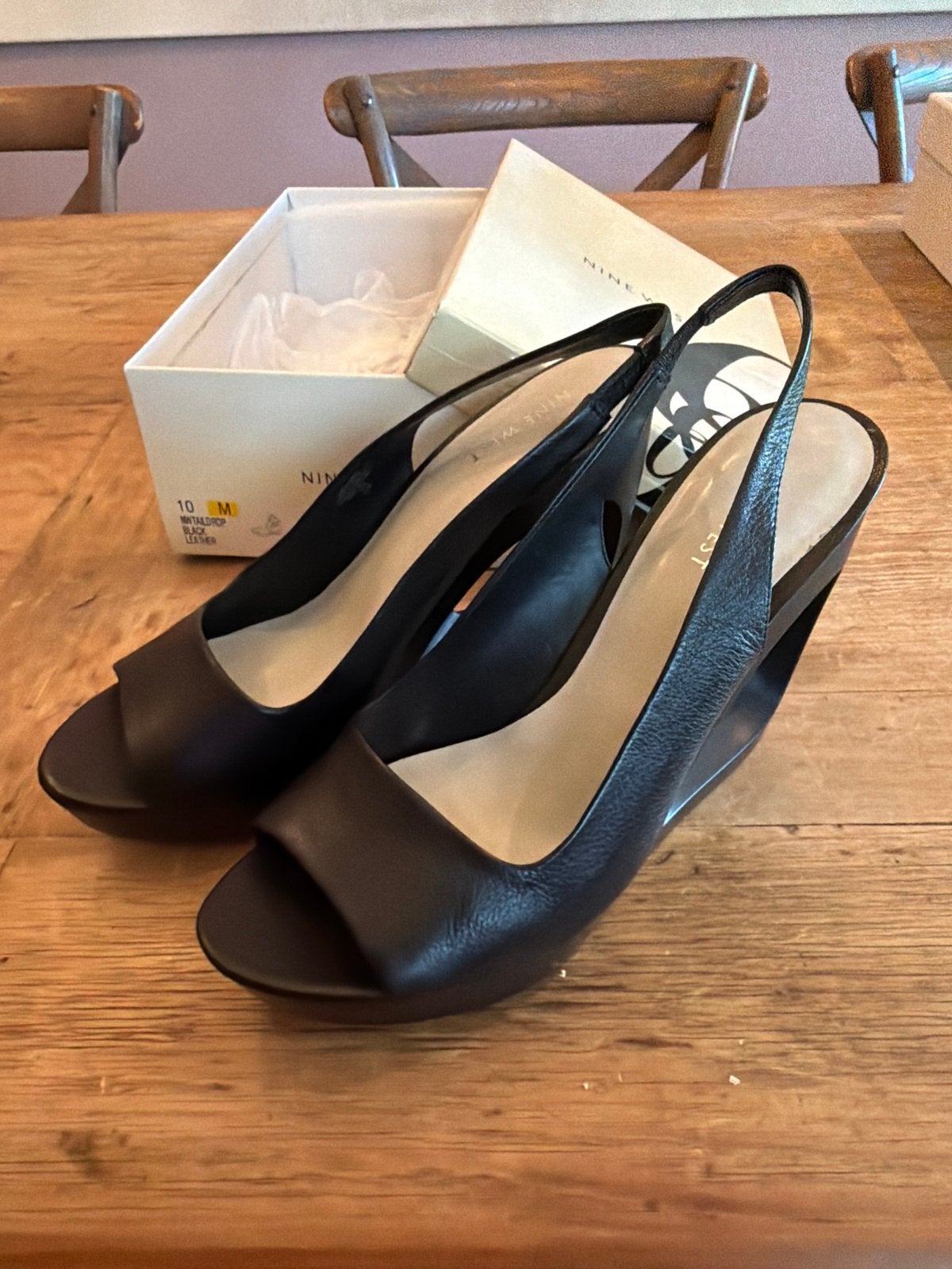 Nine West Zwarte Leren Peep-Toe Sleehakken Maat 40, Ophalen of Verzenden, Zo goed als nieuw, Zwart, Schoenen met hoge hakken