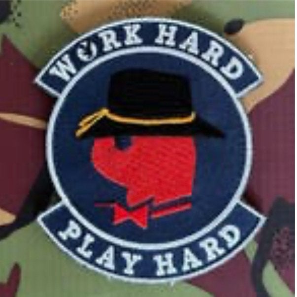 Patch rnlaf 301 sqn work hard play hard, Verzenden, Luchtmacht, Nederland, Embleem of Badge