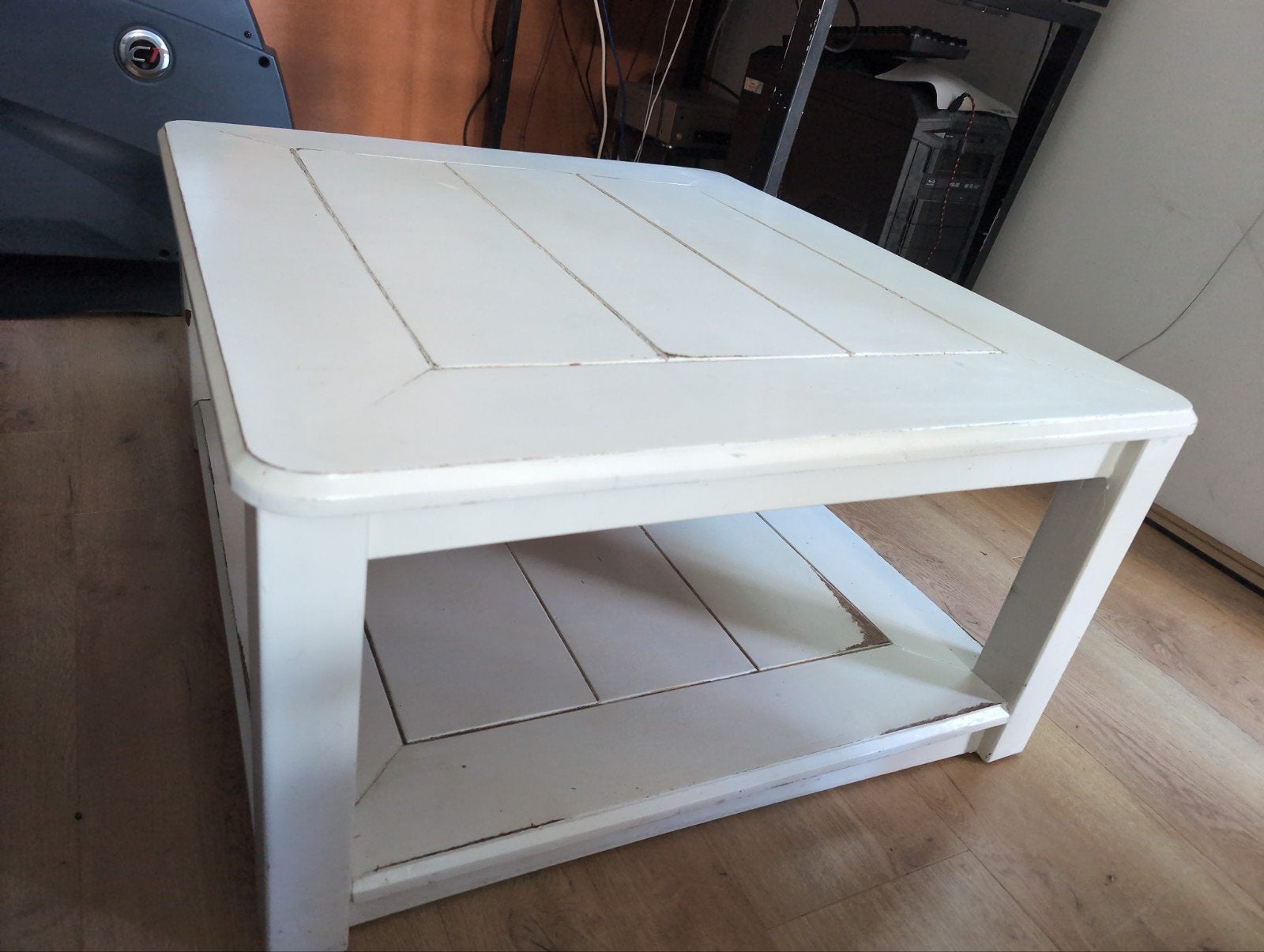 Massief houten salontafel met opbergruimte, Gebruikt, 50 tot 100 cm, Vierkant, Overige houtsoorten