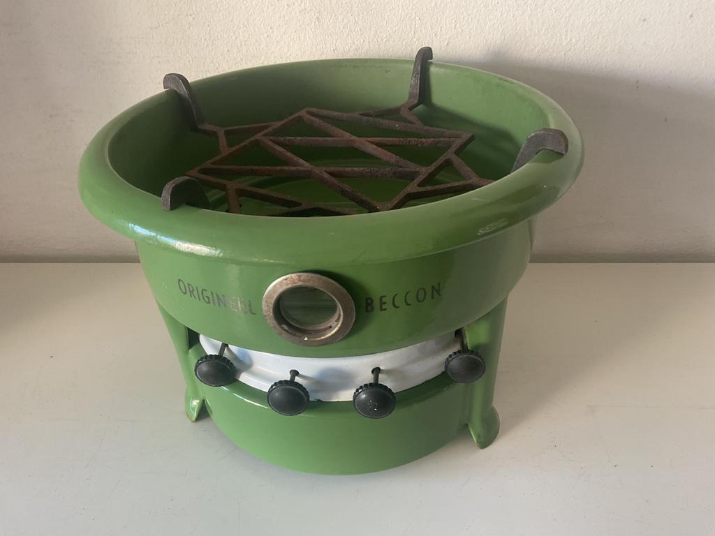 Antiek Beccon petroleumstel met 4 Pitten Groen Emaille, Antiek en Kunst, Ophalen