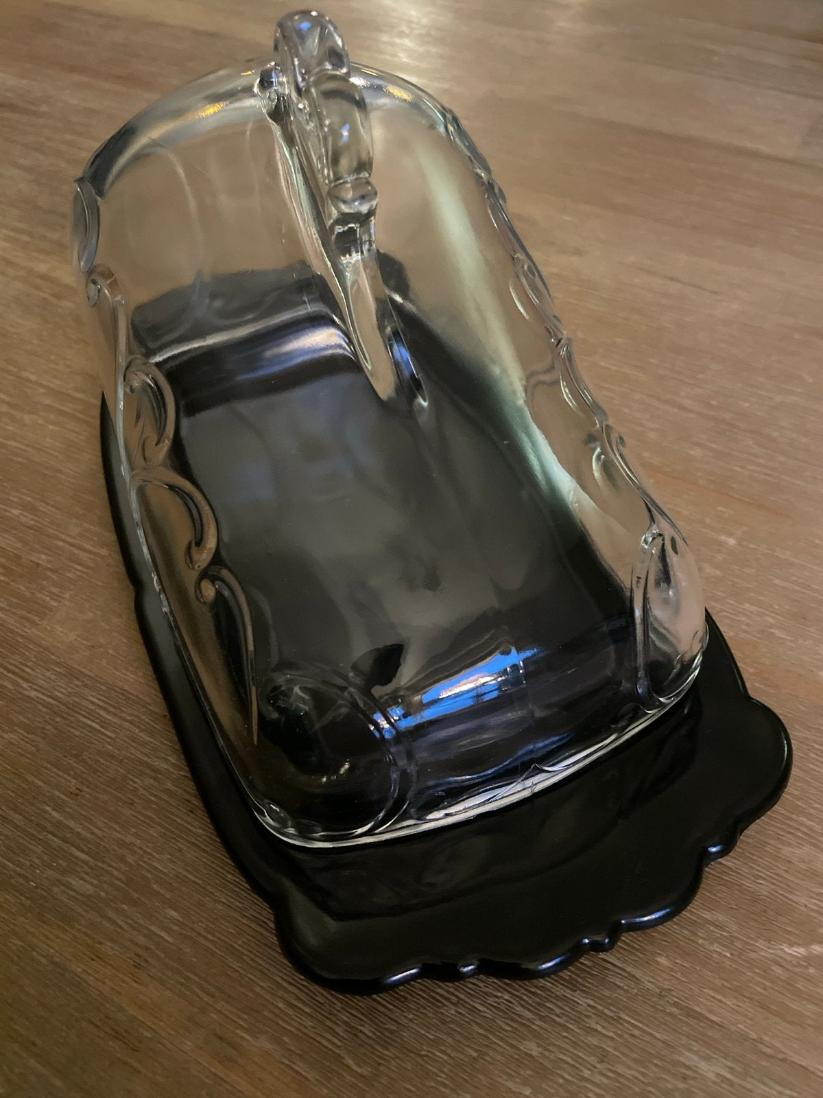 Vintage Glazen kaasstolp / botervloot met Zwarte Schaal, Ophalen