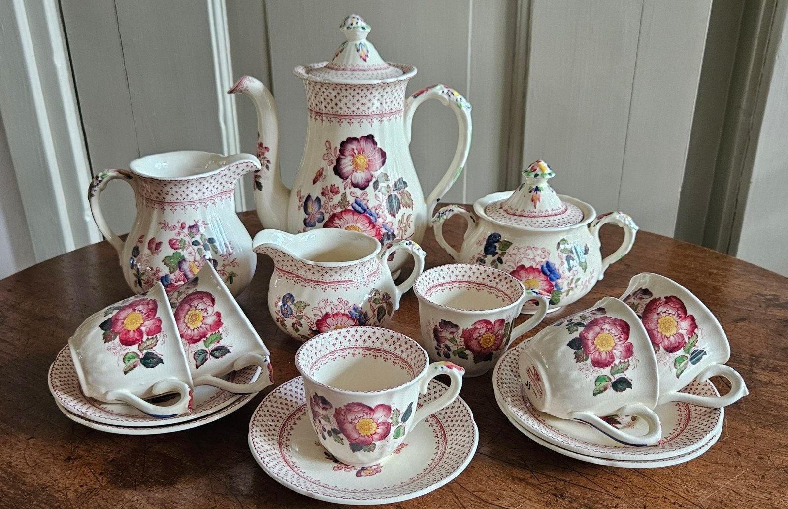 Mason's koffieservies, Paynsley Pink patroon, puntgaaf, Antiek en Kunst, Ophalen of Verzenden