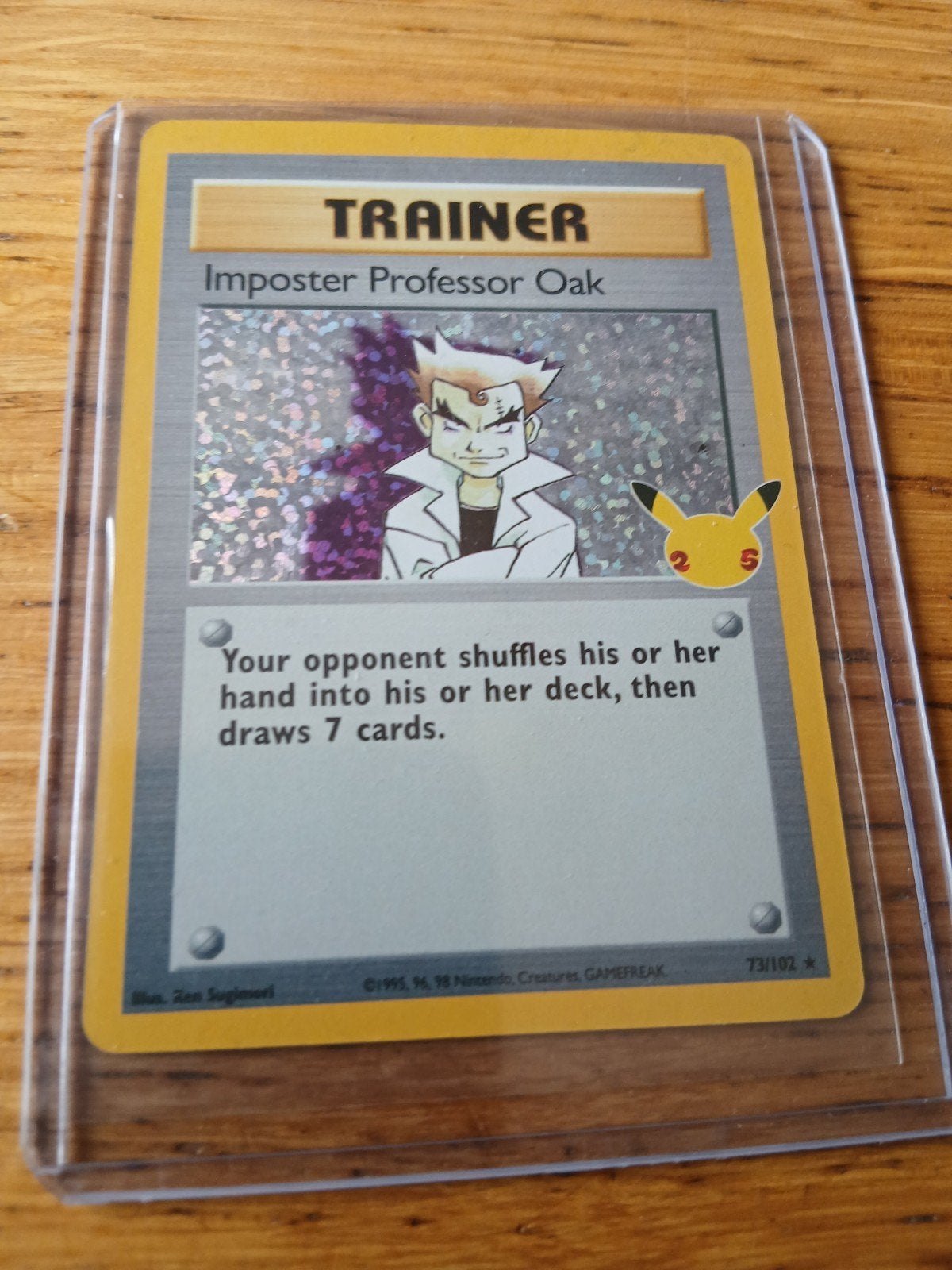 Imposter Professor Oak Trainer Kaart Pokémon Celebrations, Ophalen of Verzenden, Zo goed als nieuw, Losse kaart, Foil