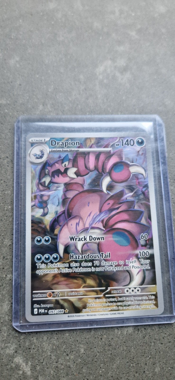 Drapion Pokémon Kaart 097/088 - Zeldzaam en Krachtig, Ophalen of Verzenden, Zo goed als nieuw, Losse kaart