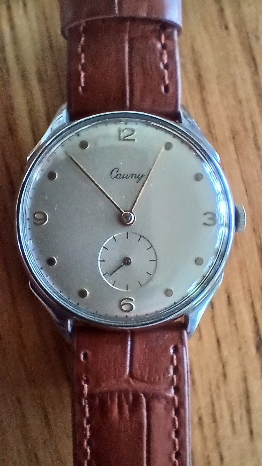 Vintage Cauny herenhorloge, handopwinder, jaren '50, Ophalen of Verzenden