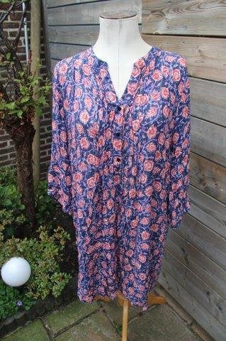 Jurk blauw/ rood Paprika mt T3 (48) transparant Vaste AANBI, Kleding | Dames, Jurken, Blauw, Maat 46/48 (XL) of groter, Ophalen of Verzenden