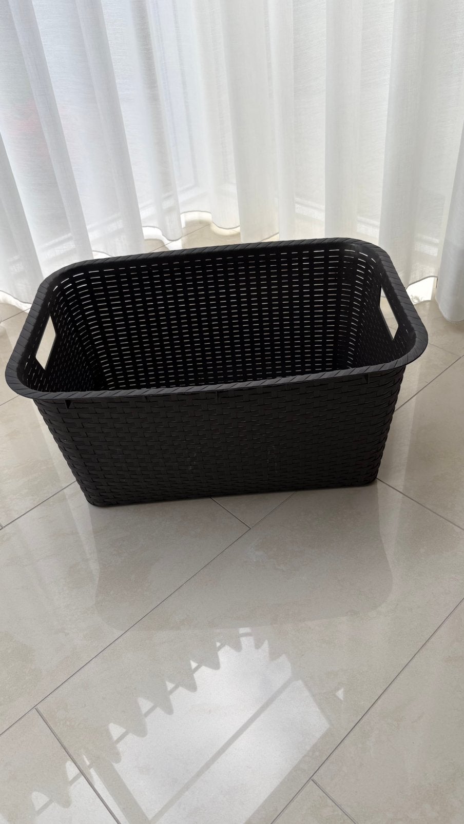 Donker bruine wasmand in rattan-look hxbxl 28x41x57,5 cm, Ophalen, Gebruikt, Bruin, Wasmand