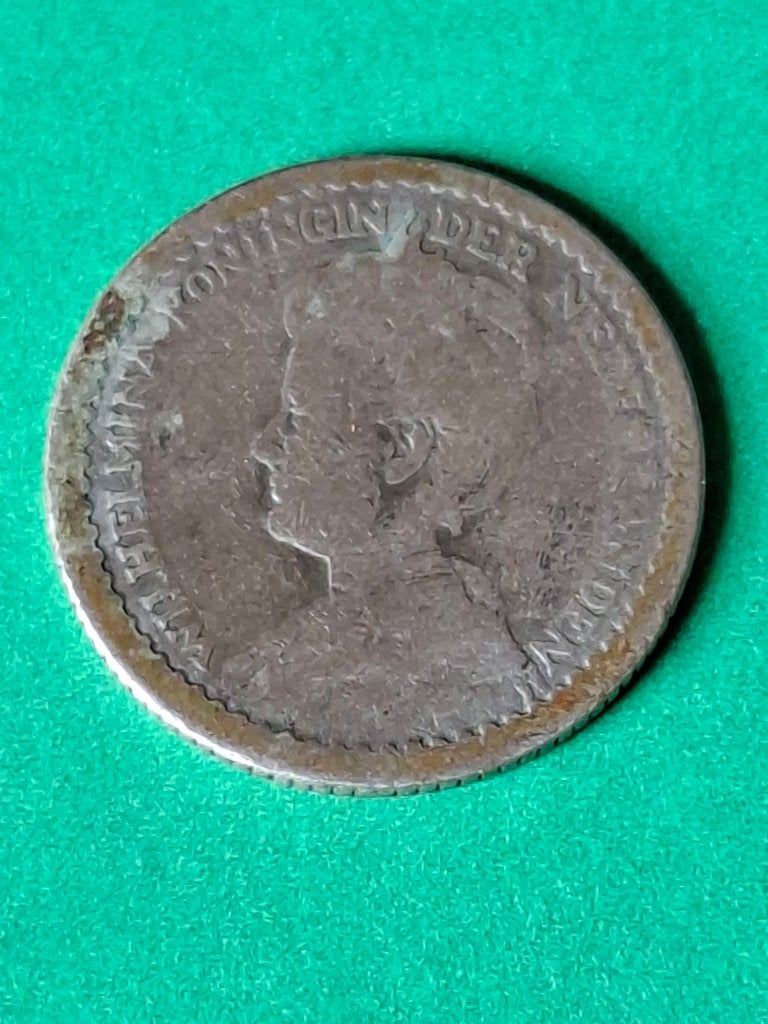 1915 dubbeltje in zilver Wilhelmina, Verzenden, Zilver, 10 cent, Koningin Wilhelmina