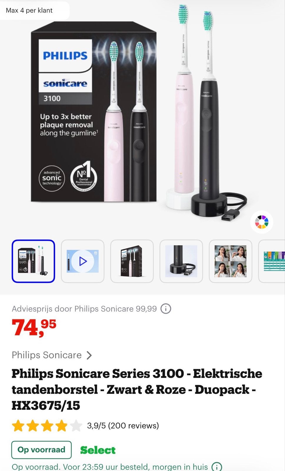 Philips Sonicare 3100 Elektrische Tandenborstel Duopack, Ophalen of Verzenden, Nieuw, Mondverzorging