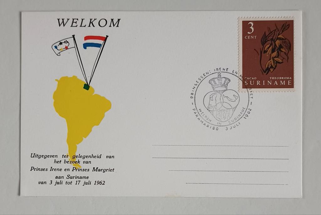 Maximumkaart bezoek Prinsessen Irene en Margriet Suriname, Ophalen of Verzenden