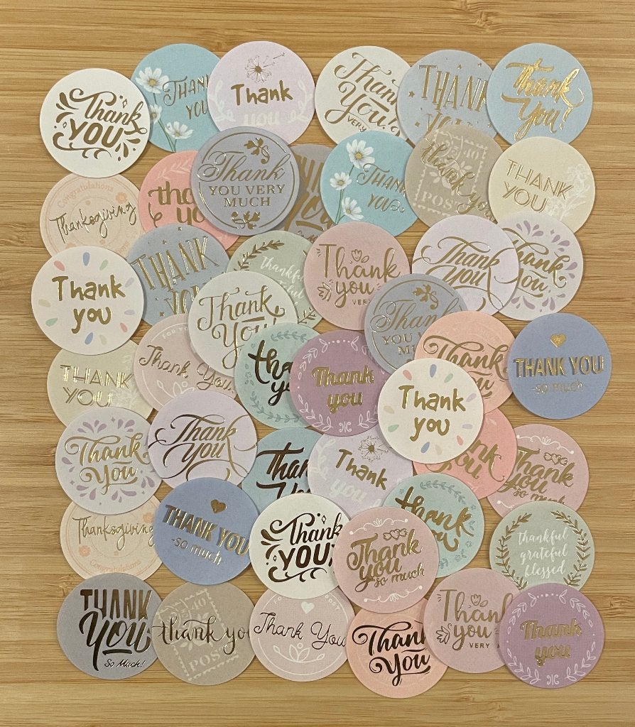 Thank you lichte kleuren met gouden letters sluitstickers, Hobby en Vrije tijd, Verzenden, Nieuw, Meerdere stickers