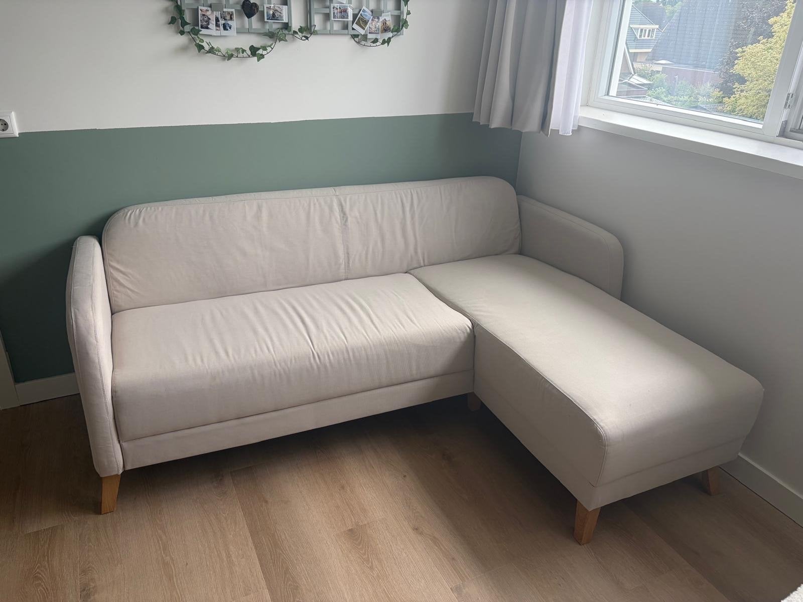 IKEA LINANÄS 3-zitsbank met chaise longue Vissle beige, 125 tot 150 cm, 150 tot 200 cm, Driepersoons, Ophalen of Verzenden