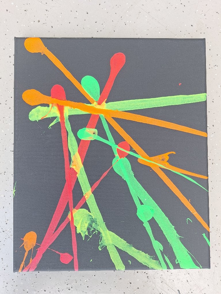 Modern Abstract 'Neon Splatter' Canvas – Uniek Exemplaar, Ophangklaar, Abstract, Ophalen of Verzenden, Gemengde techniek