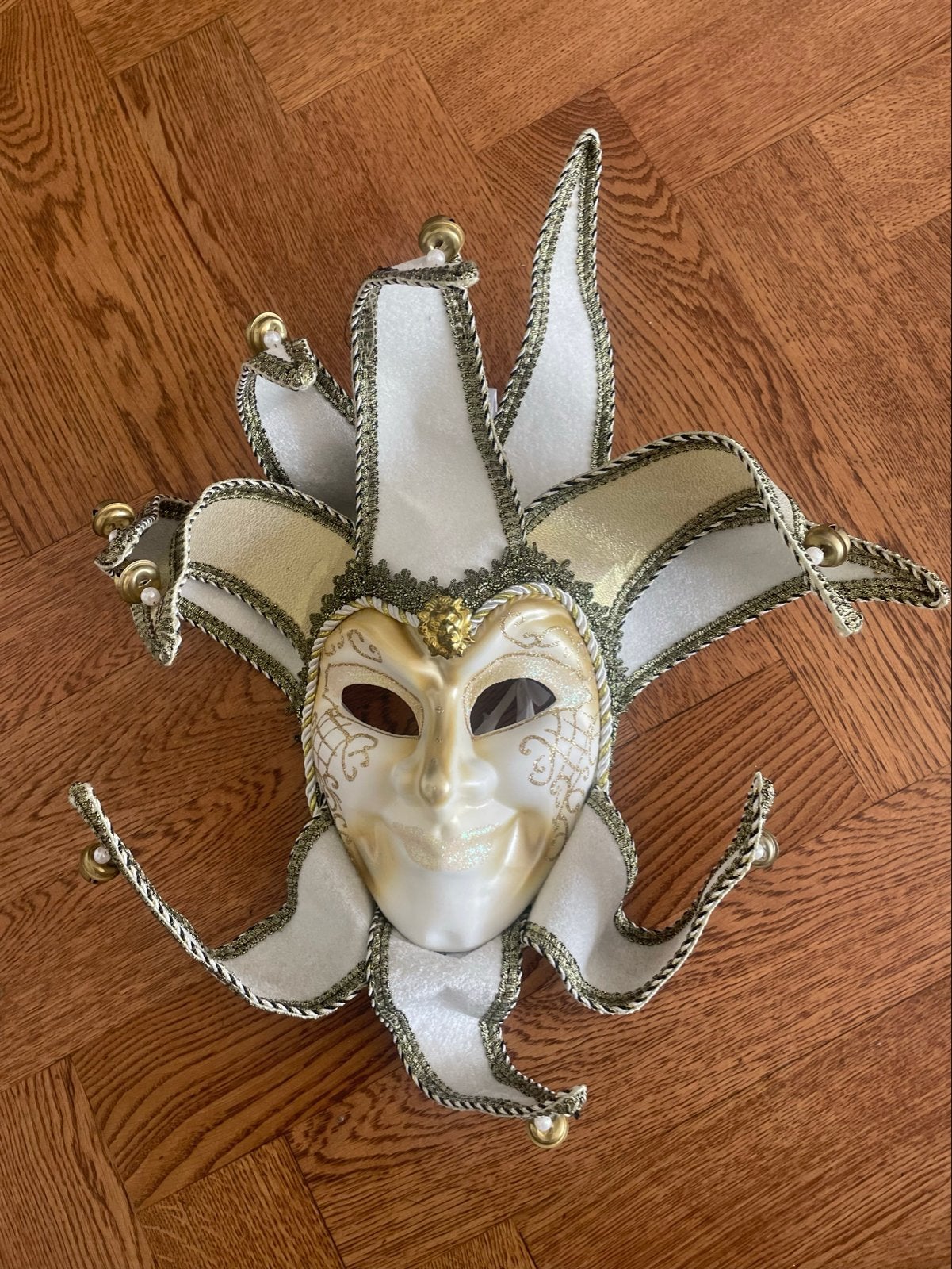Venetiaans Harlekijn Masker - Wit/Goud, Ophalen of Verzenden, Zo goed als nieuw, Feestartikel, Carnaval
