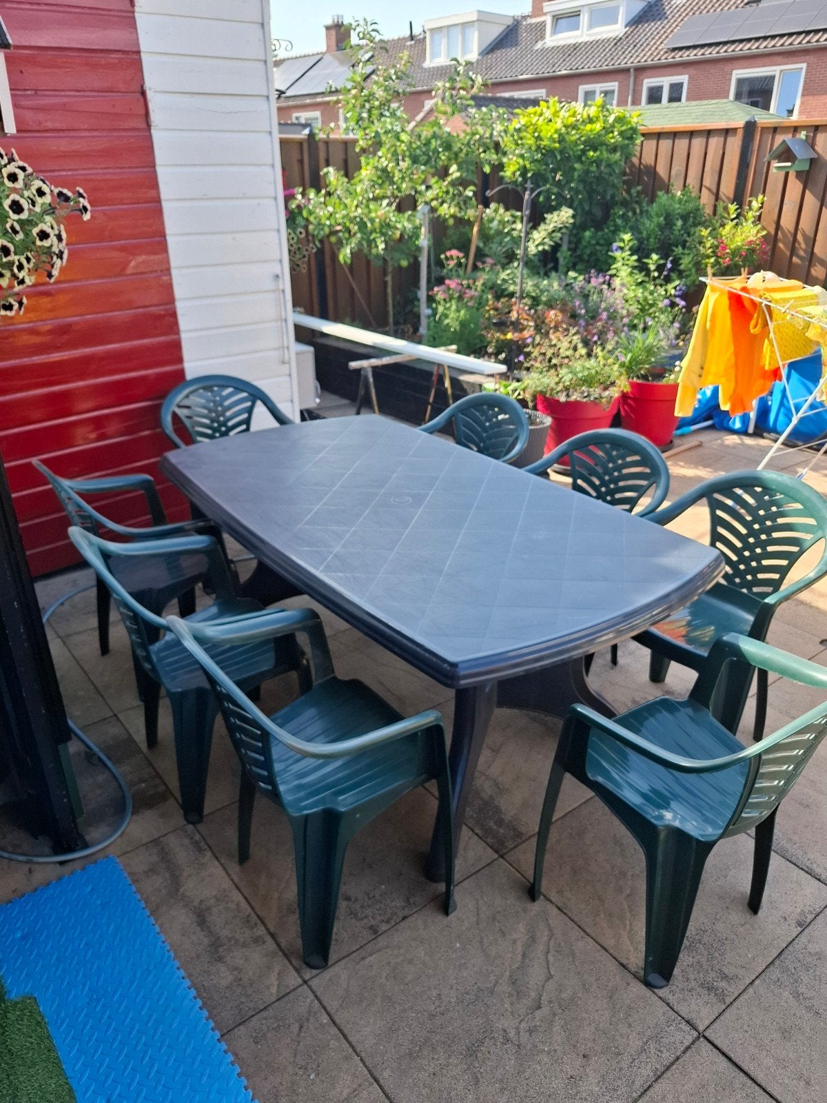 complete tuinset inclusief bijzettafeltjes 8 stoelen, Ophalen, Kunststof, Gebruikt, Bijzettafel