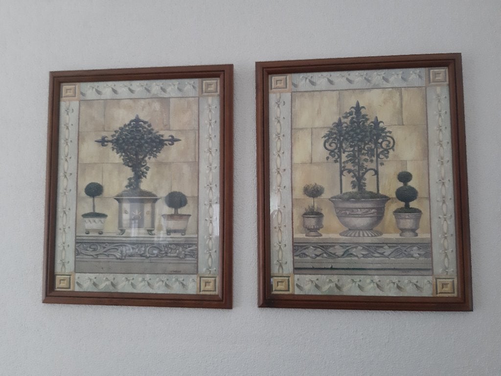 2 schilderijen met buxus, Ophalen, Zo goed als nieuw, Minder dan 50 cm, Schilderij
