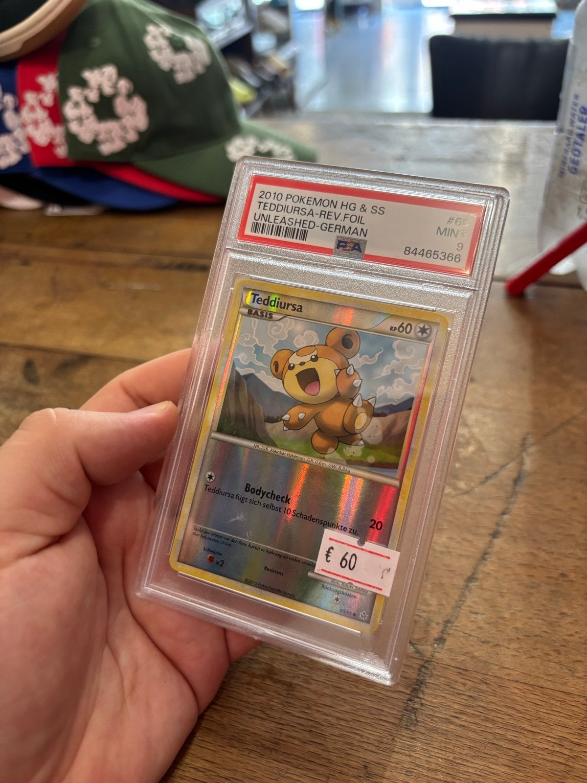 2010 Pokémon Teddiursa Reverse Foil PSA 9 HGSS Unleashed, Ophalen of Verzenden, Zo goed als nieuw, Losse kaart, Foil