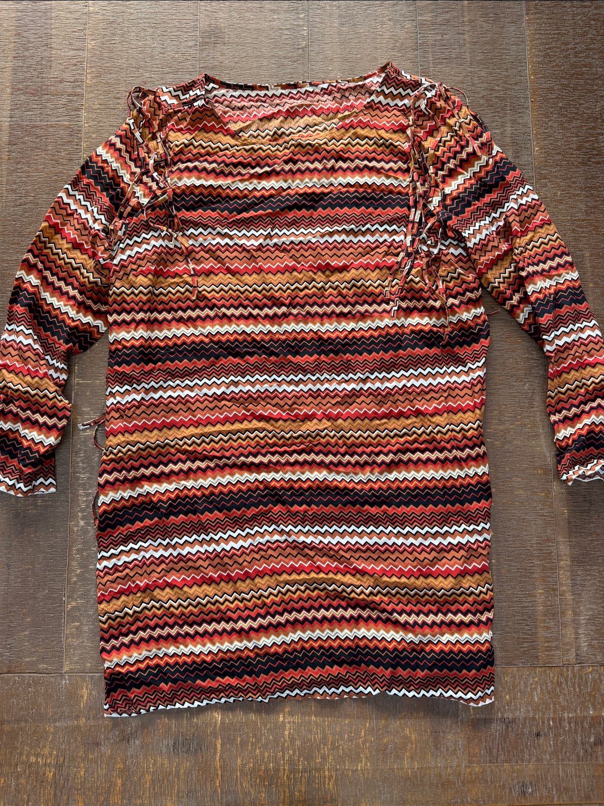 Paprika Korte Jurk Maat 46 - Zigzag Patroon, Maat 46/48 (XL) of groter, Gedragen, Boven de knie, Meerkleurig