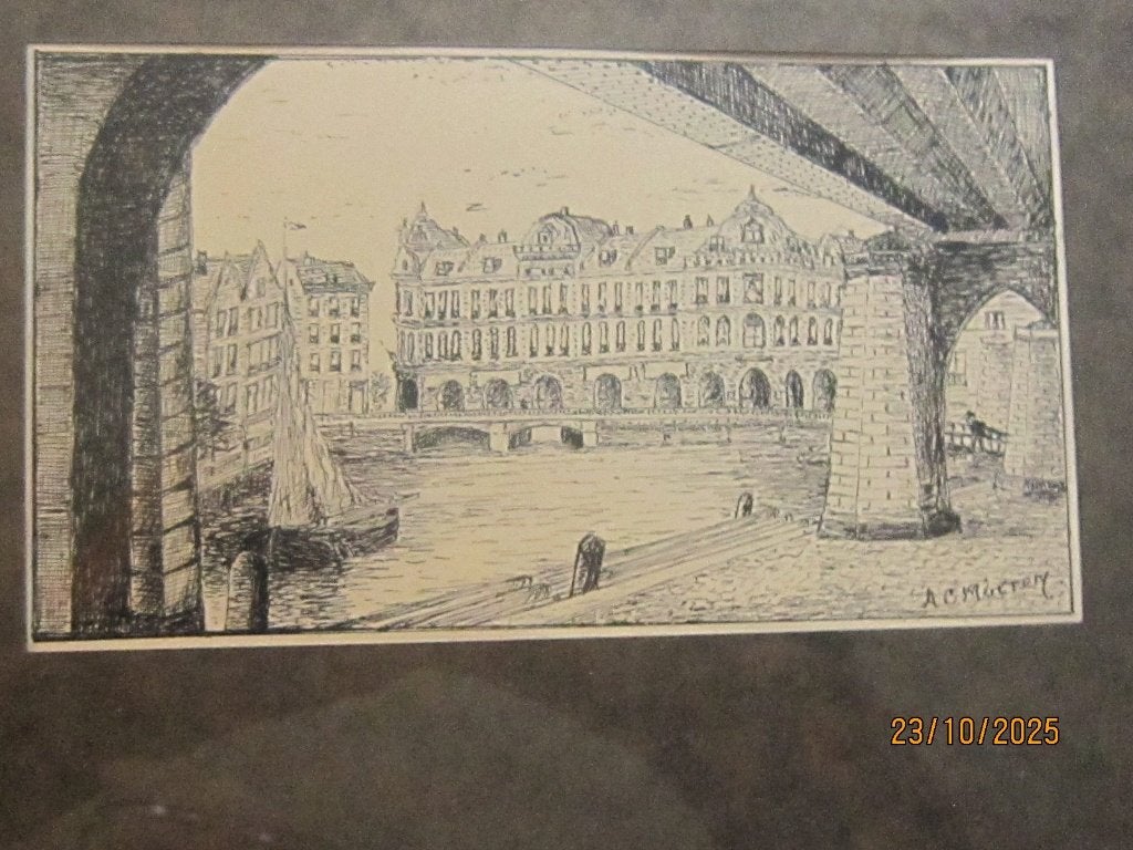 AC MULTEM, 2 Mooie Getekende oud  Rdamse stadstaferelen, Ophalen of Verzenden, Tekening, Potloodtekening