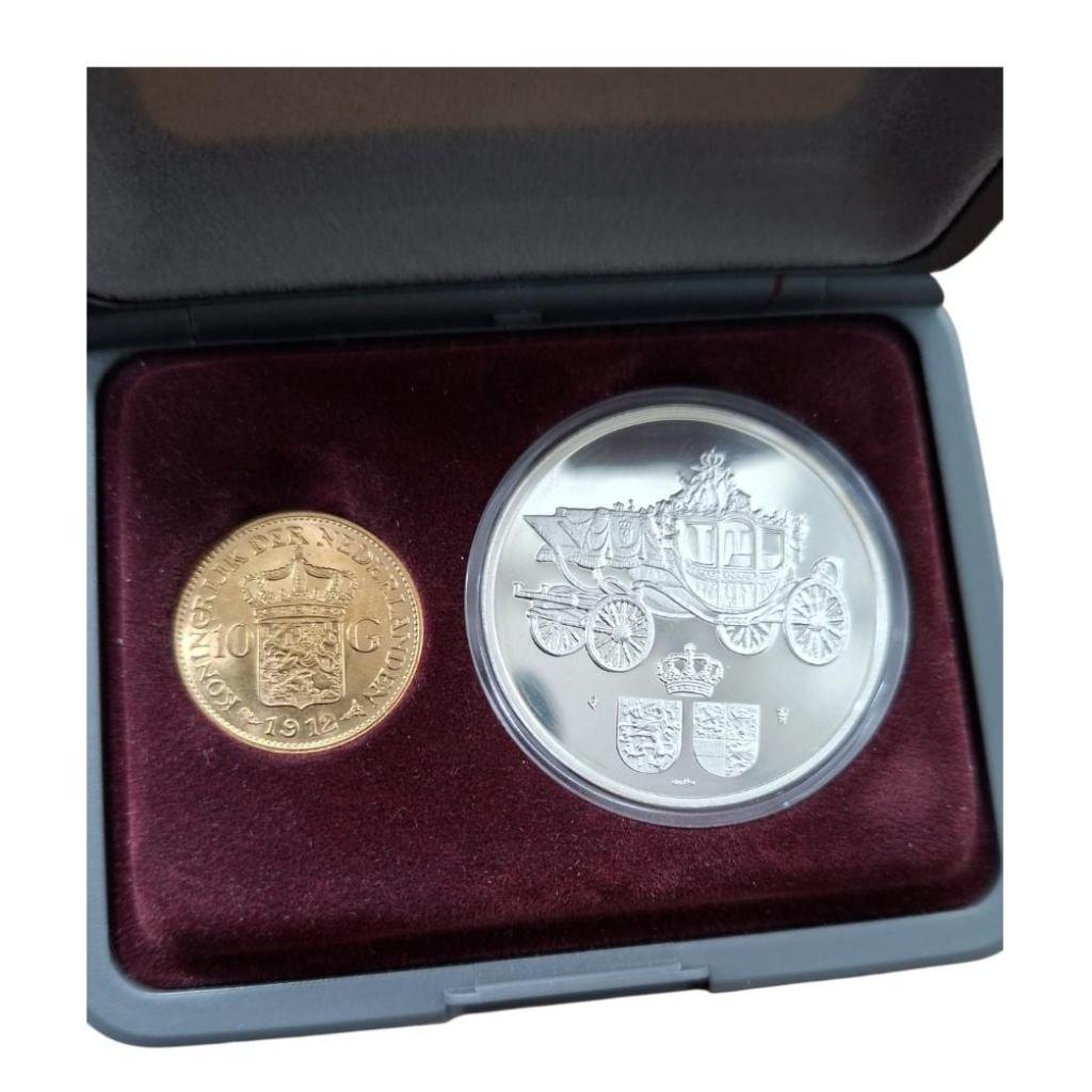 Nederland gouden tientje 1912 Wilhelmina inclusief doosje en, Ophalen of Verzenden, Koningin Wilhelmina, Losse munt, Zilver