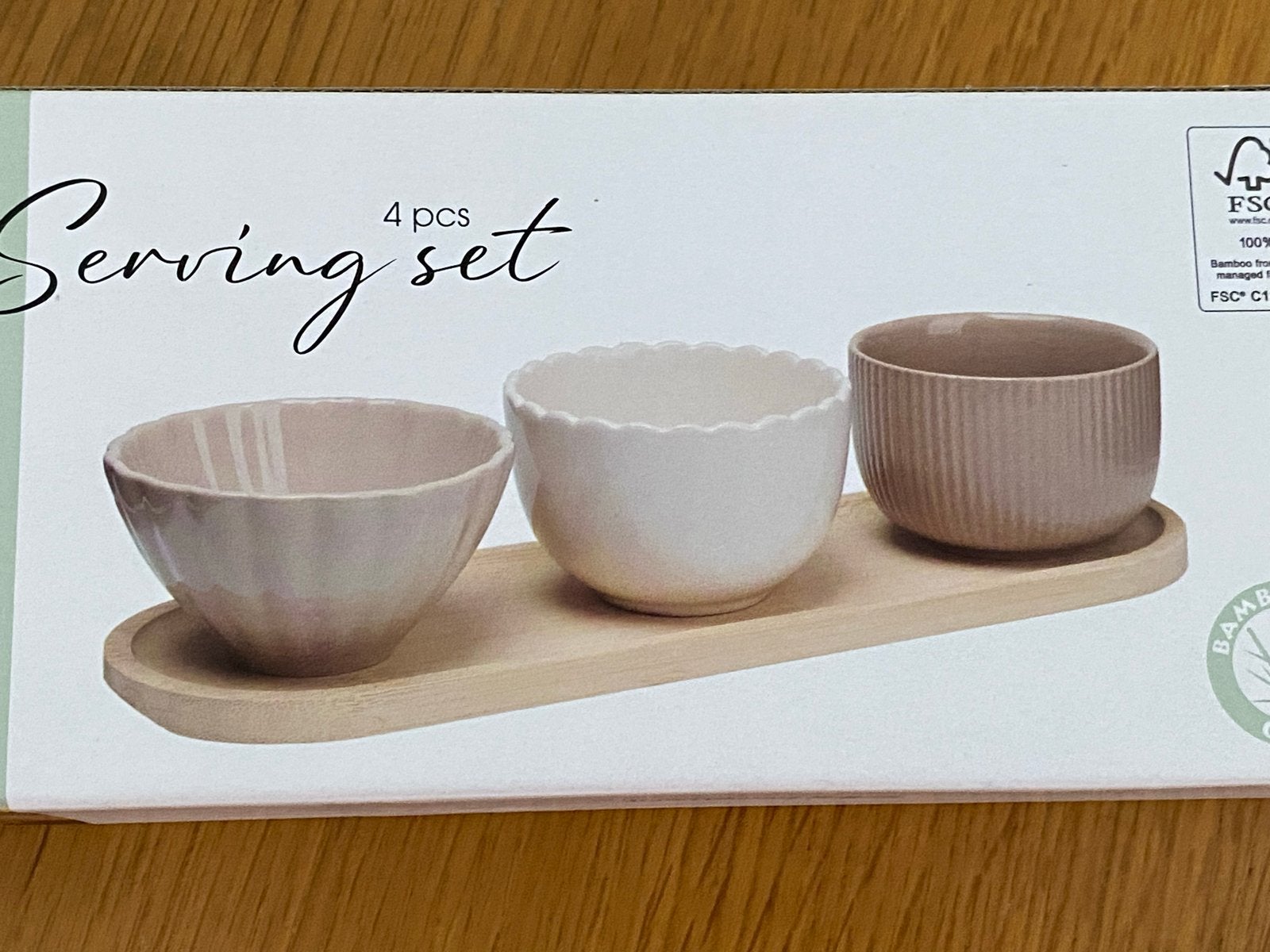 Excellent Houseware 4-delige serveerset met bamboe dienblad, Overige merken, Keramiek, Nieuw, Ophalen of Verzenden