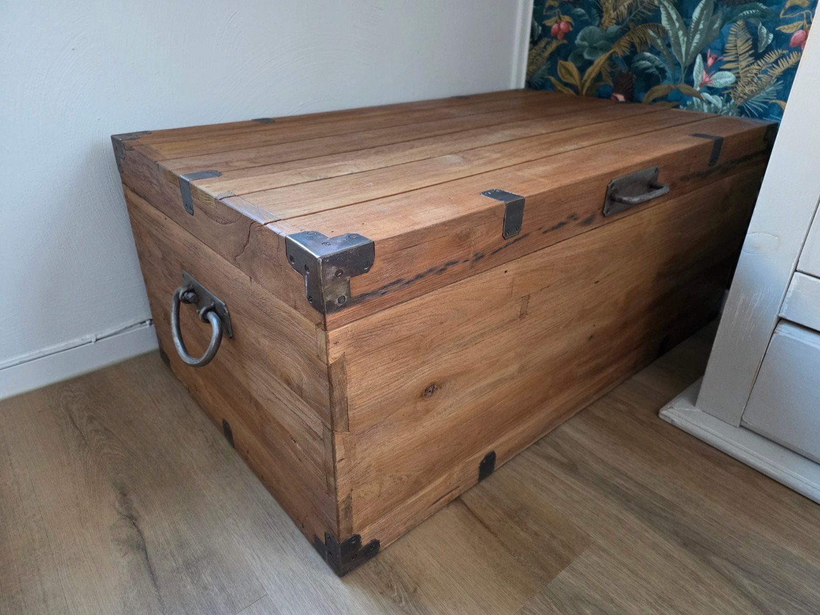 Authentieke dekenkist van hout, 50 – 75, Gebruikt, 100 tot 150 cm, 75 tot 100 cm