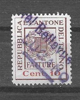 Zwitserland Factuurzegel gestempeld Kanton Ticino, Ophalen of Verzenden, Gestempeld